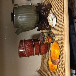 Redwing Japan Saki/Tea Set,wood holder,  4 cups, Bamboo Mat, Coasters